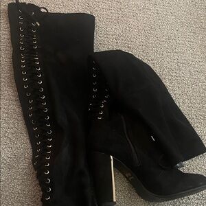Betsey Johnson Black Lace-Up Heeled Boots